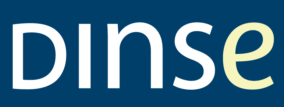 Text logo reading "DINSE" on a dark blue background.