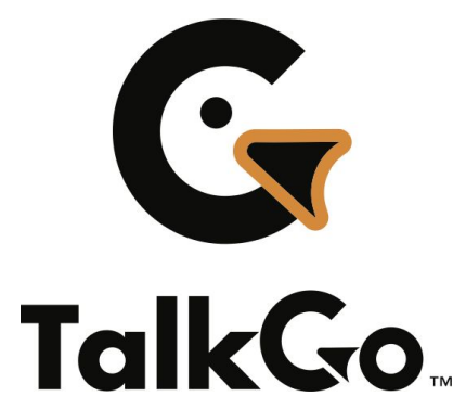 Logo of TalkGo featuring a stylized "G" with a bird design above the text.
