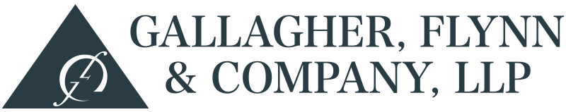 Logo of Gallagher, Flynn & Company, LLP with a triangular graphic and text.
