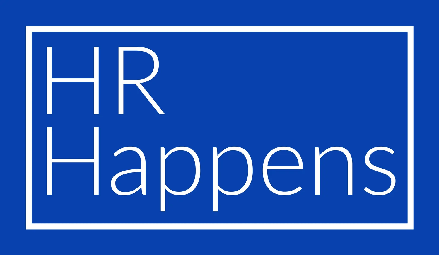 Blue background with the text "HR Happens" in white.