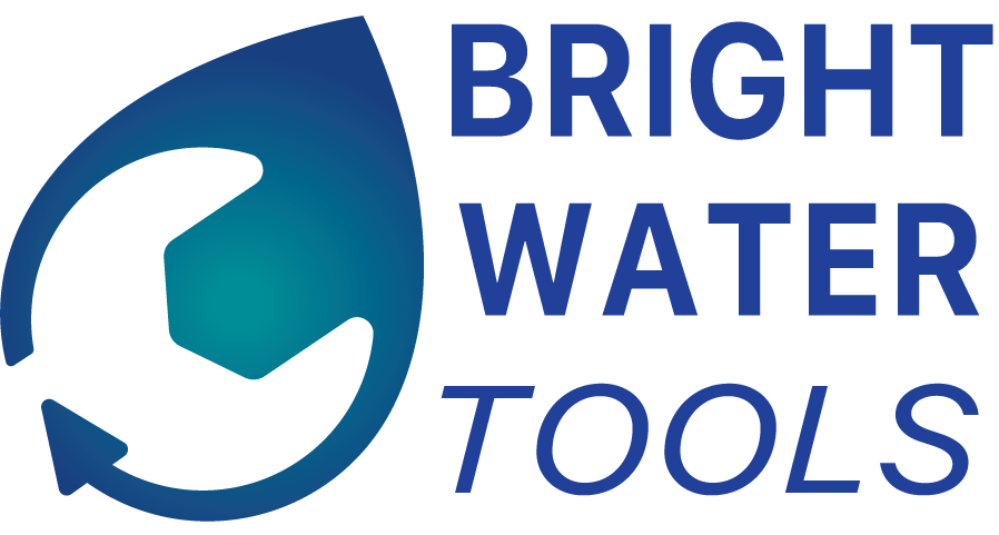 Logo for Bright Water Tools featuring a water droplet and tools graphics.