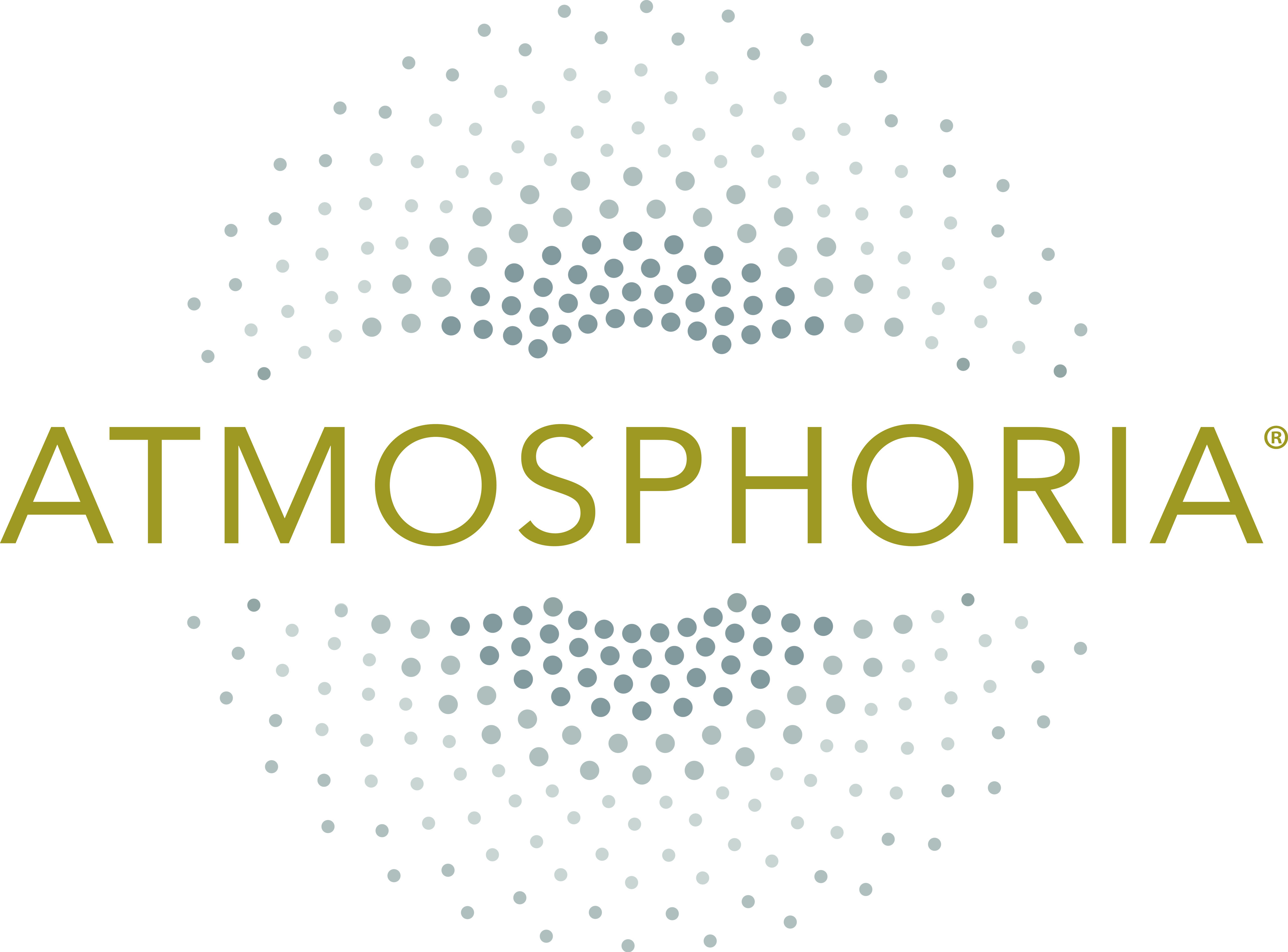 Logo of Atmosphoria featuring dotted design and bold green text.