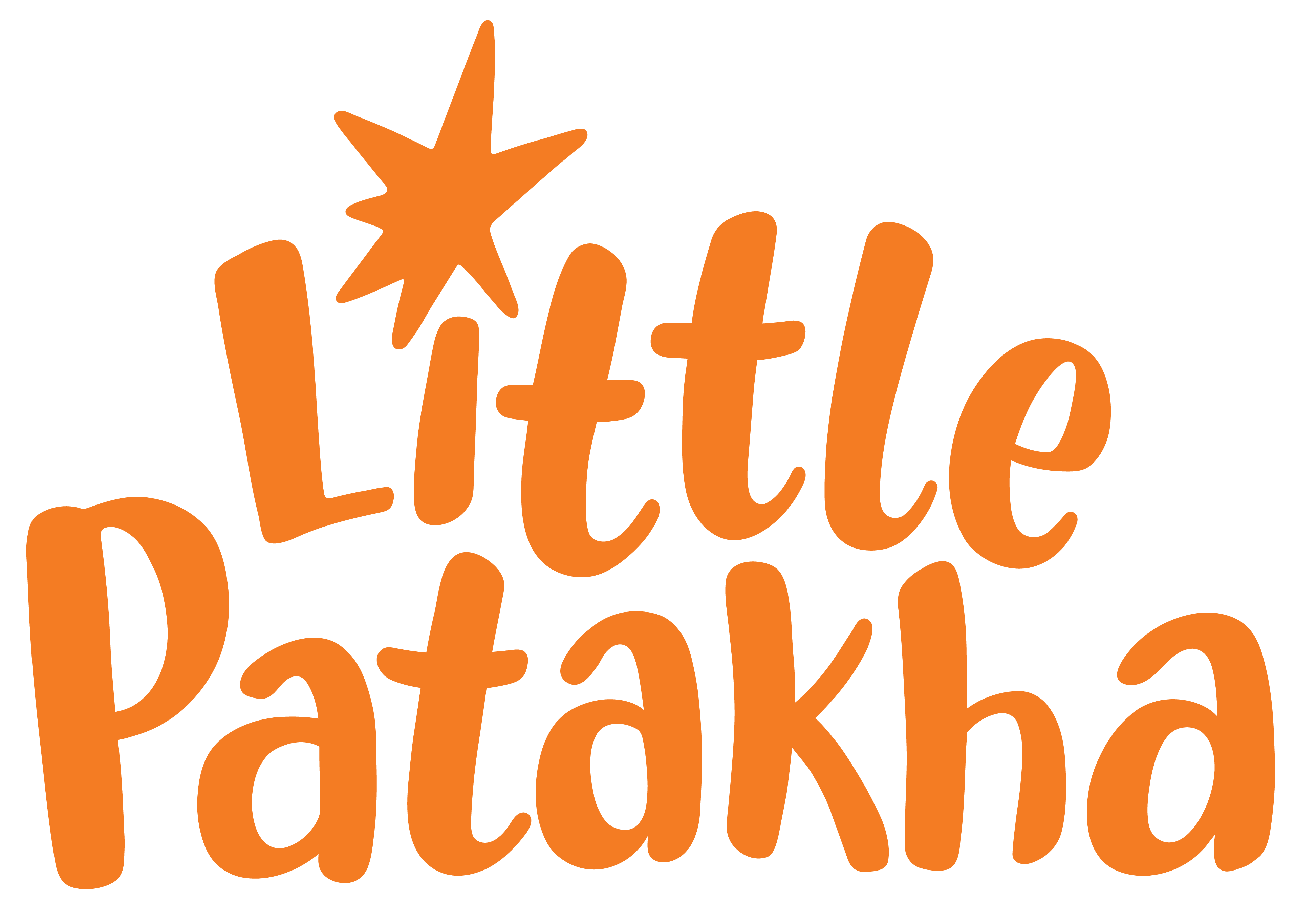 Logo of "Little Patakha" in playful orange lettering with a star.
