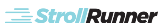 Logo for "StrollRunner" featuring stylized text with motion lines.