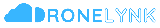 Logo of Dronelynk featuring blue text with a cloud graphic on the left.