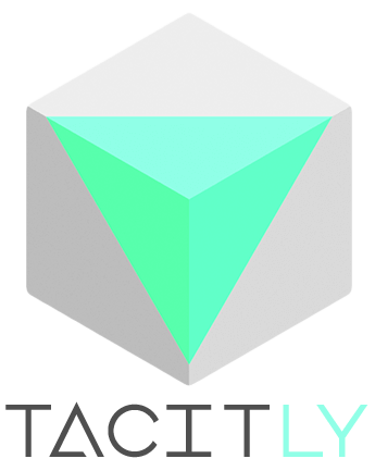 Logo featuring a 3D geometric shape and the text "TACITLY."