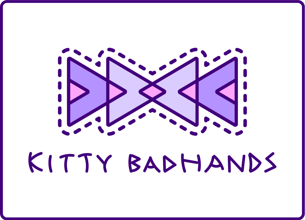 Logo with geometric shapes in purple, featuring the text "KITTY Badhands" below.