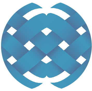 Abstract design of intertwined blue ribbons on a dark background.