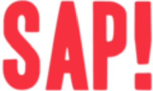 Logo of SAP in bold red letters on a white background.