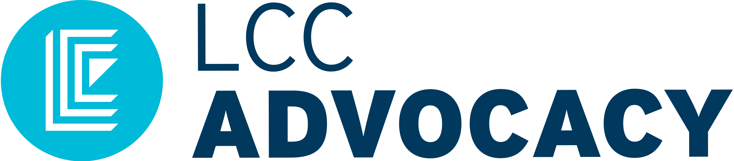 Logo for LCC Advocacy featuring stylized letters on a blue circular background.