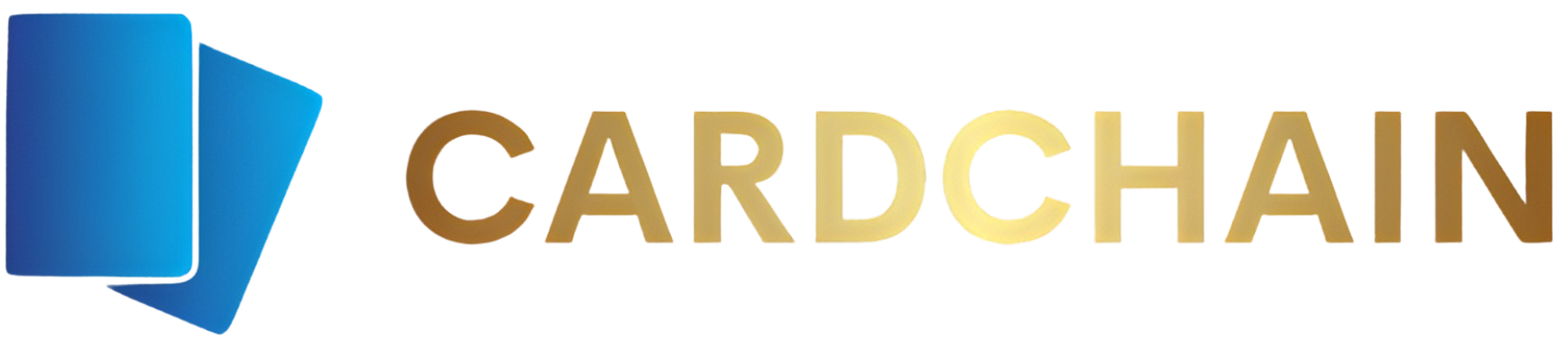 Logo for CardChain, featuring a blue card design and gold text.