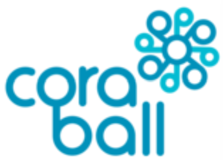 Logo of Cora Ball, featuring a stylized ball and the brand name in blue text.