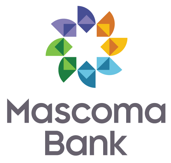 Logo of Mascoma Bank featuring colorful geometric shapes arranged in a flower pattern.