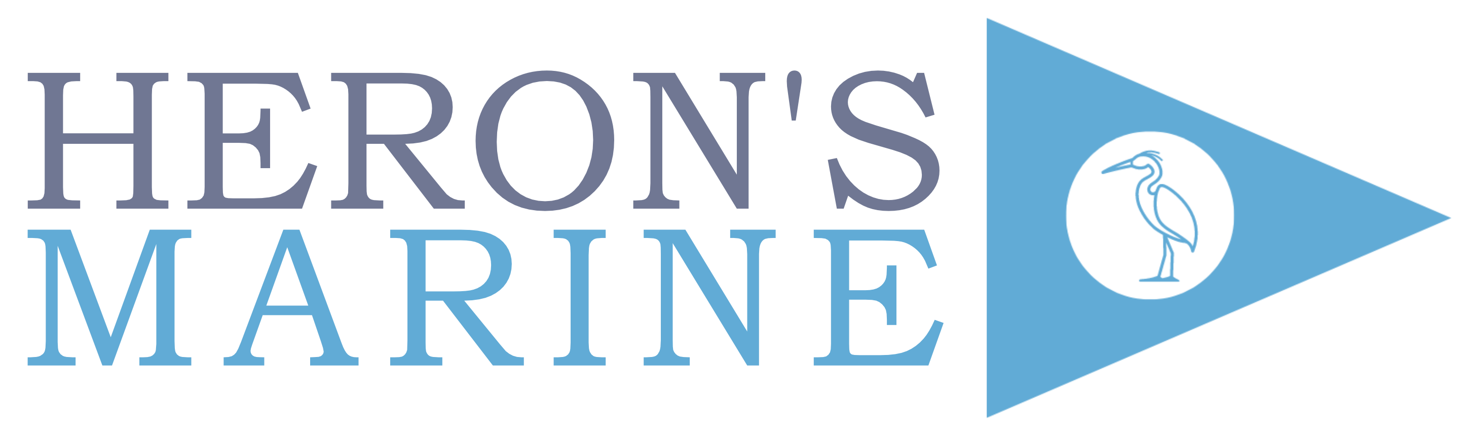 Logo of Heron's Marine featuring text and a heron illustration.