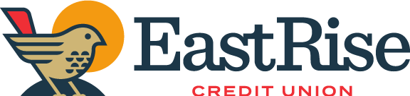 Logo of EastRise Credit Union featuring a bird and a sun graphic.