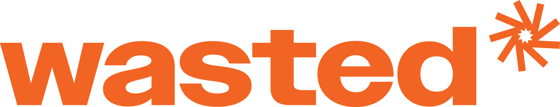 Logo for "wasted" in orange with a starburst graphic.