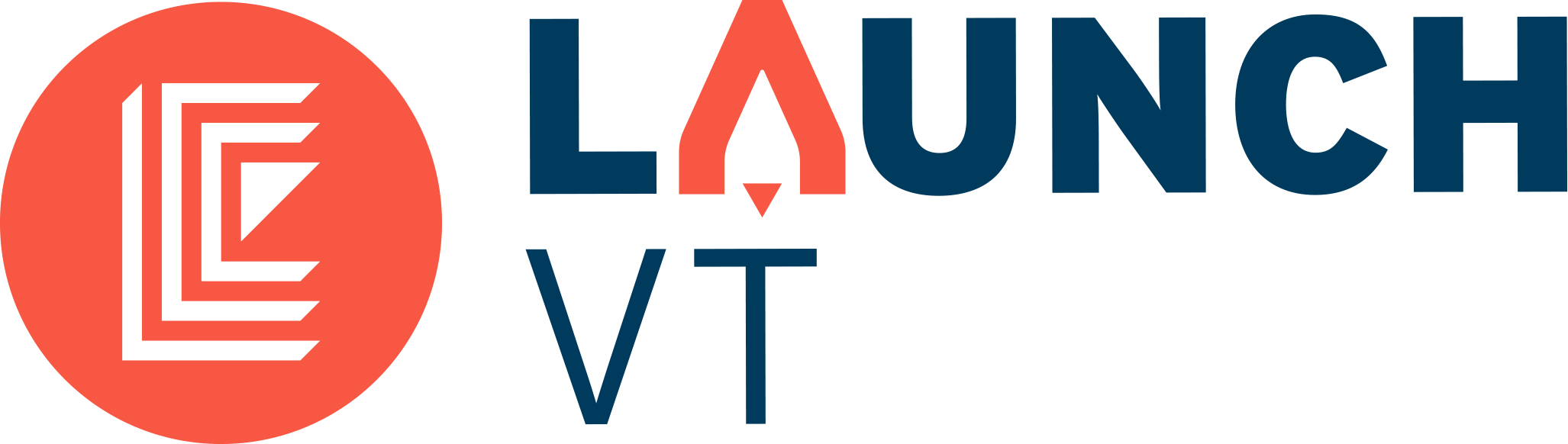 Logo of LAUNCH VT, featuring a stylized "L" and "C" with orange and blue colors.