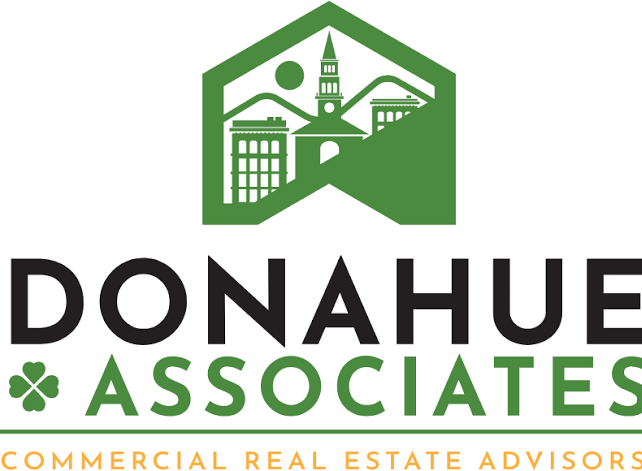Logo for Donahue Associates, commercial real estate advisors, featuring a green house silhouette.