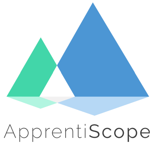 Logo of ApprentiScope featuring geometric shapes in teal and blue.