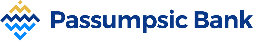 Passumpsic Bank logo featuring geometric shapes in blue and gold.