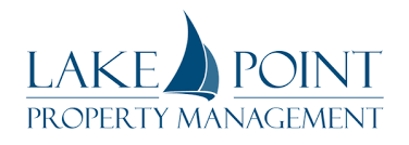 Logo for Lake Point Property Management featuring a sailboat and blue text.