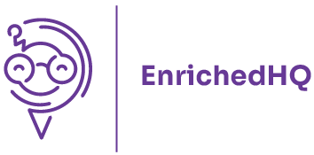Logo of EnrichedHQ featuring a smiling character with glasses and a purple color scheme.