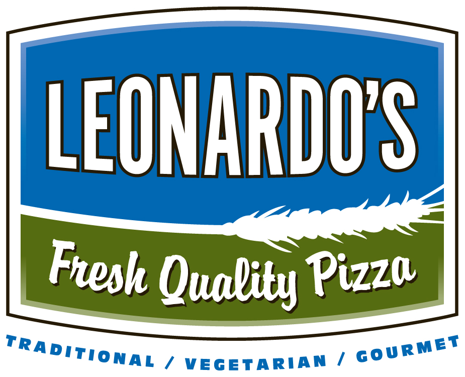 Logo for Leonardo's Fresh Quality Pizza, featuring traditional, vegetarian, and gourmet options.