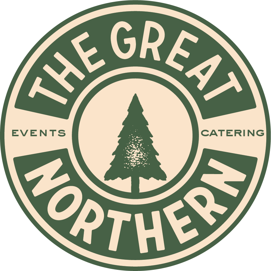 Logo for "The Great Northern" catering and events, featuring a central evergreen tree.