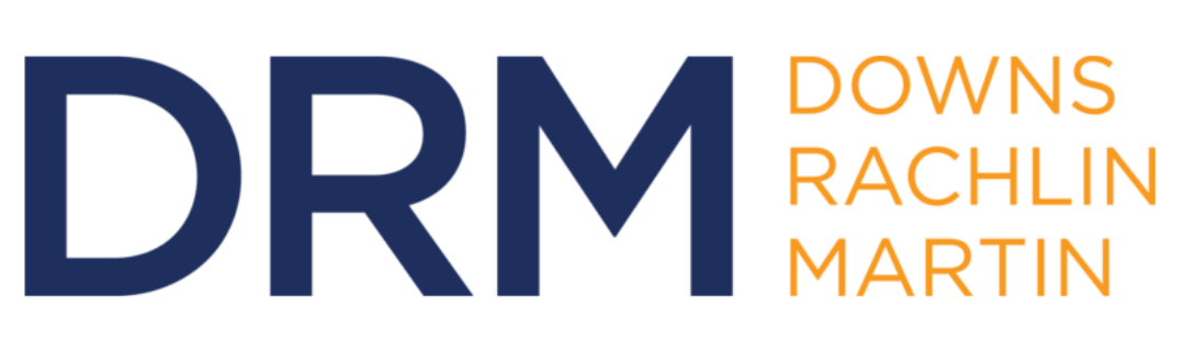 Logo for Downs Rachlin Martin (DRM) with stylized text.