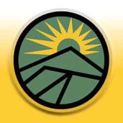 NEFCU logo - yellow background with green mountains and a sun