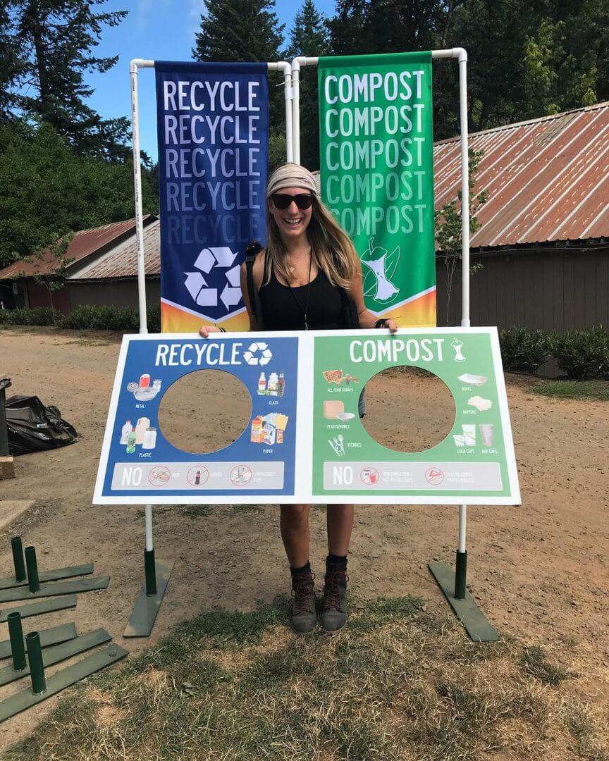 photo of waste free earth's mobile compost and recycling stations set up at an outdoor festival