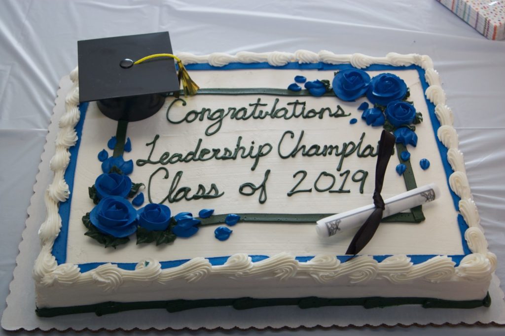 photo of cake that says "Congratulations Leadership Champlain Class of 2019!"