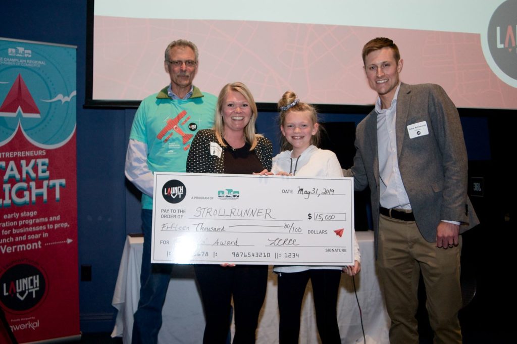 photo of launchvt 2019 winners receiving large check with members of the launchvt team